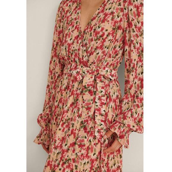 NA-KD Structured Overlap V Neck Maxi Dress Floral Print Long Sleeve Size 34 XS - Picture 4 of 12